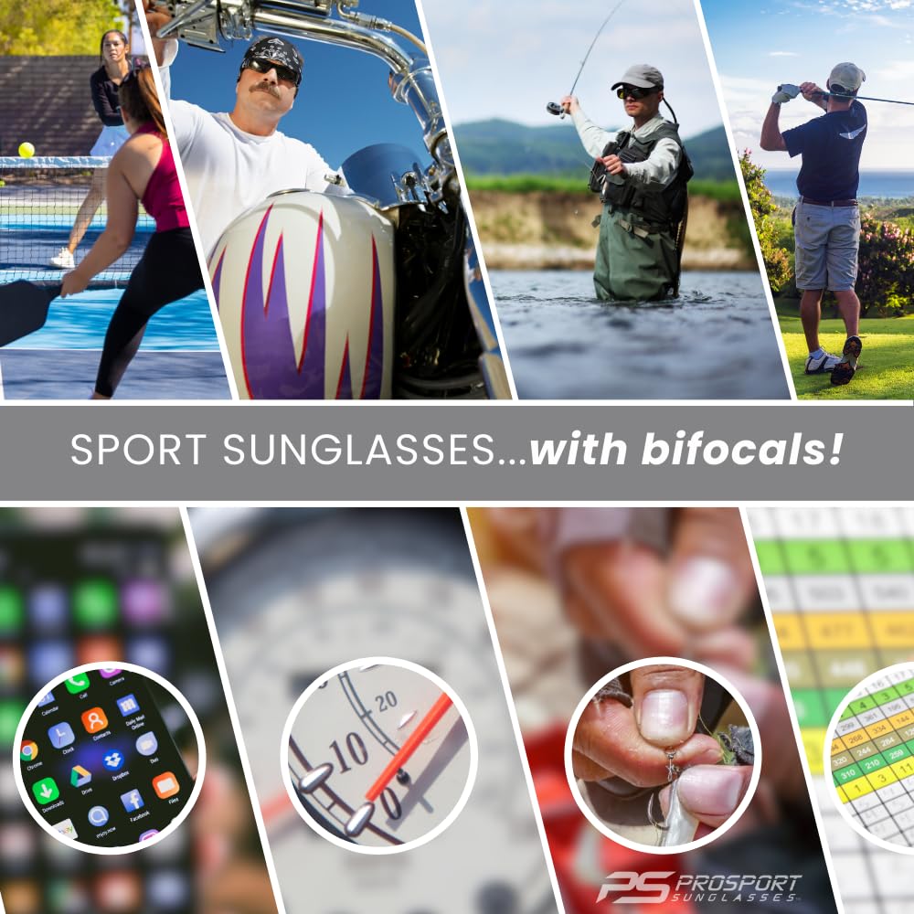 proSPORT BIFOCAL Sunglasses Readers +2.50 High Definition Amber Lens Semi Rimless Sport Frame Mens Womens