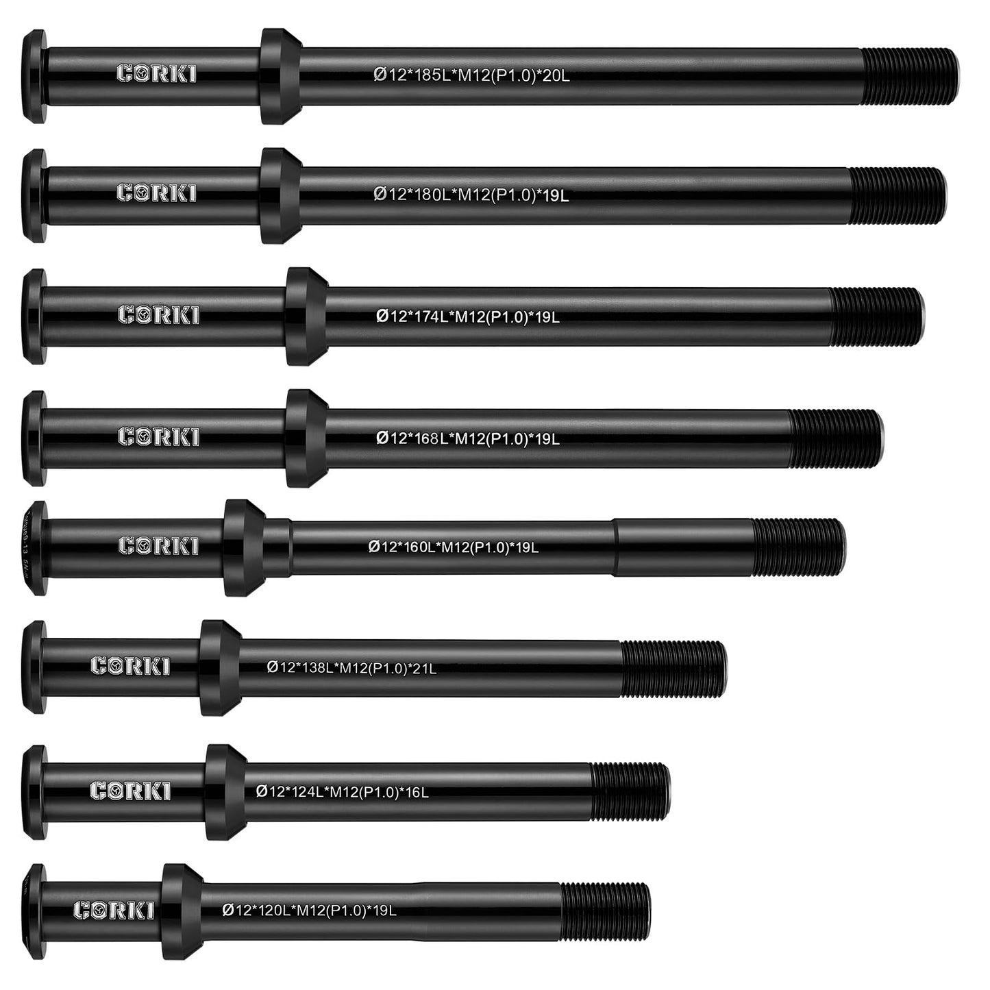 corki Cycles Thread Pitch 1.0mm-12mm Bike Hubs Thru Axle Adapter Boost Forks (12mm x 120/124/138/160/168/174/180/185mm) for Rod MTB Grave Bicycle Front Rear Wheel (No Handle, 1.0-12mm * 160mm)