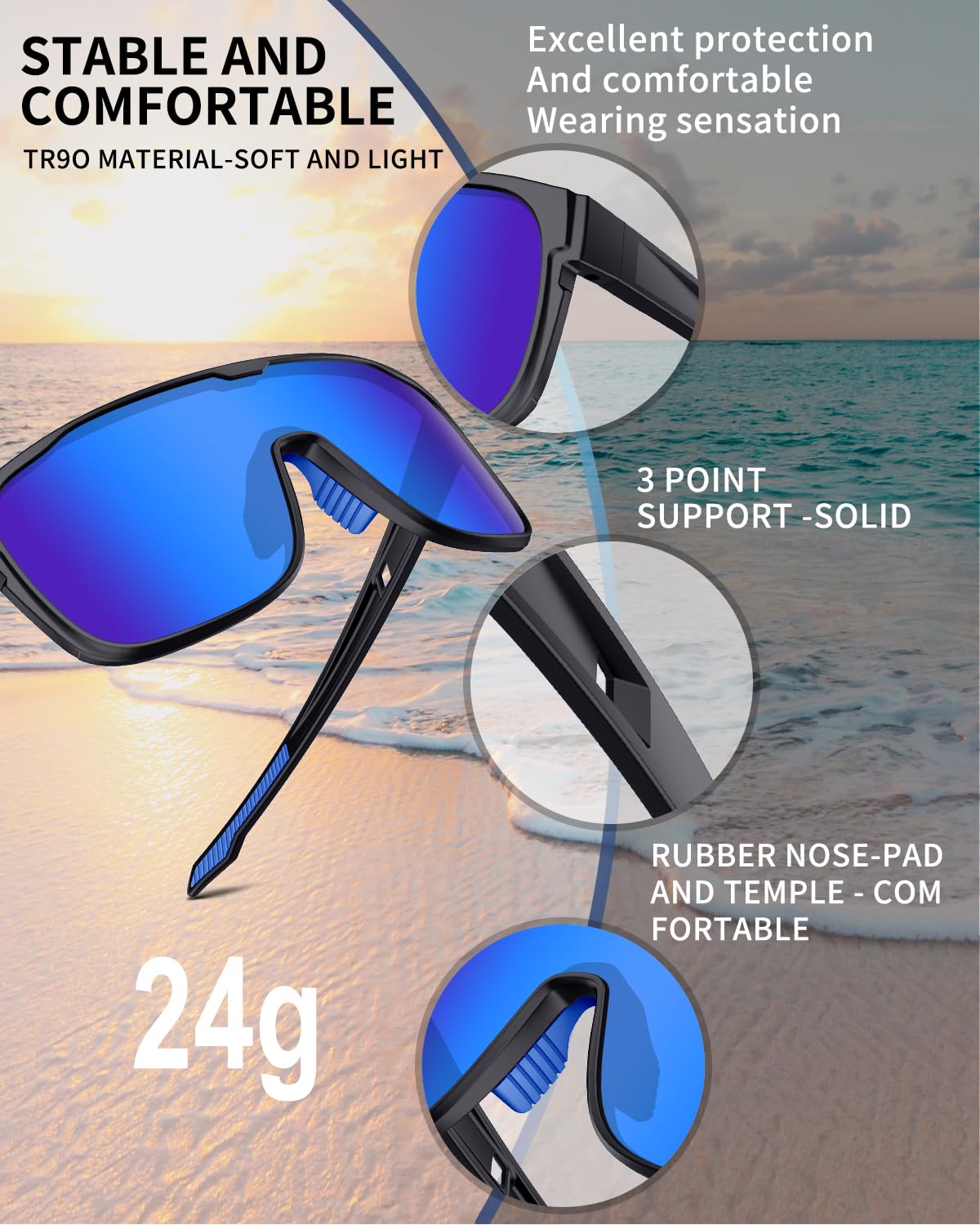 Polarized Sports Sunglasses for Men Women UV400 Protection Running Hiking