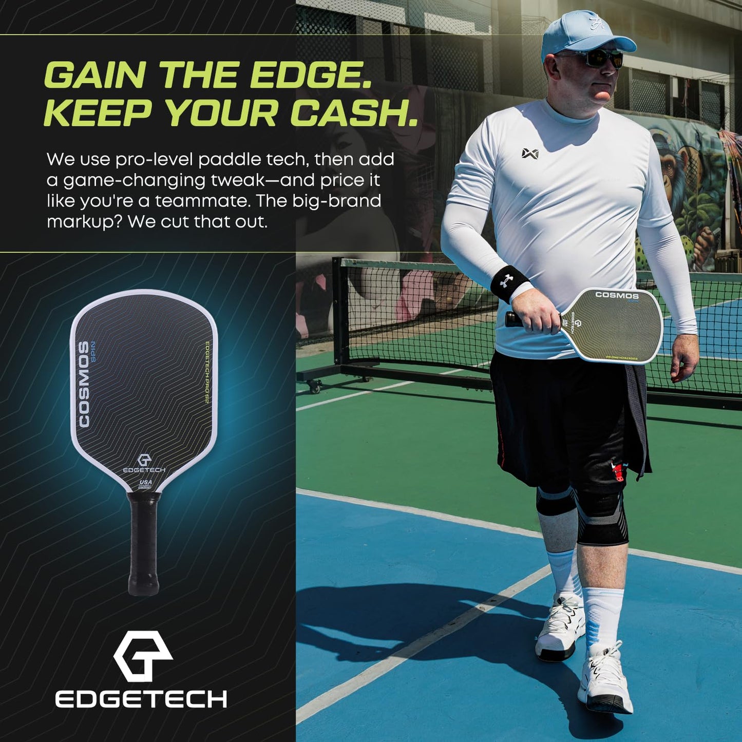 Cosmos Spin | Edgetech Pickleball 16mm Paddle + Cover | Dual Layer Surface - Titanium Weave Base - T700 Raw Carbon Fiber Surface | Orbit Grooves for Spin | Space Propulsion Honeycomb PP Core