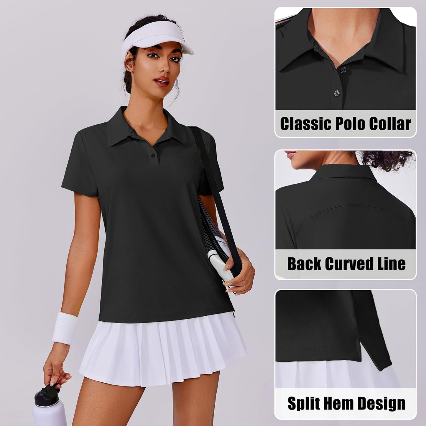 PINSPARK Women's Golf Shirt - UPF 50+ Short Sleeve Polo with 3 Button Collared Design | Athletic Tennis Top