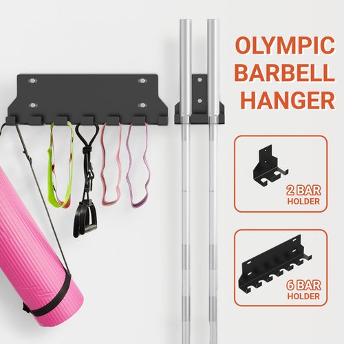 Fitvids Wall Mount Vertical Barbell Hanger Olympic Barbell Holder, For 2 Bars