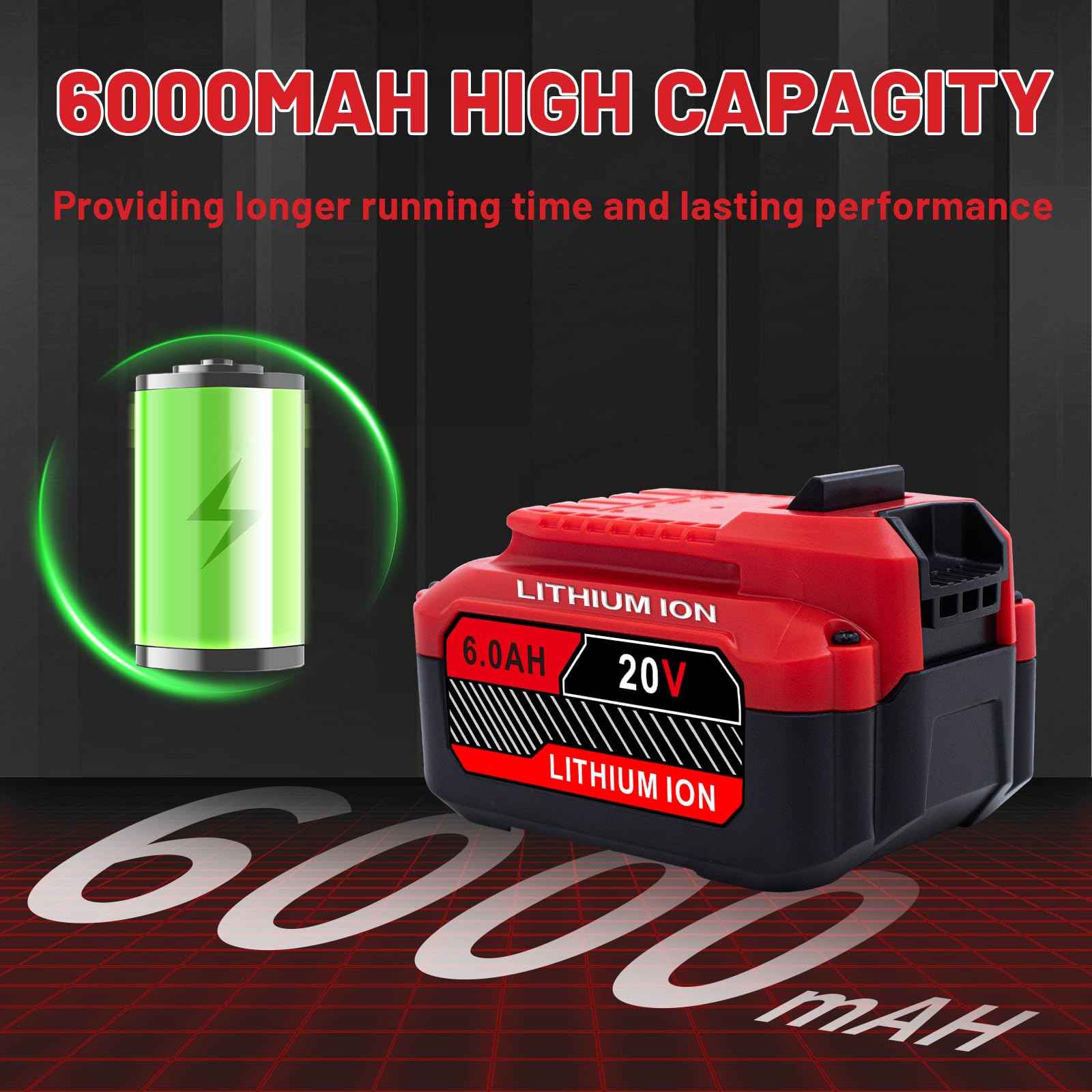 Ultraxxis Upgrade 2-Pack 6.0Ah Batteries Replacement for Craftsman 20V Battery Compatible with Craftsman CMCB205 CMCB204 CMCB206 CMCB202 CMCB201 20V Cordless Power Tools