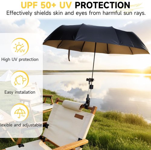 Chair Umbrella - Universal Clamp Double Canopy Sunshade with 360° Swivel | UPF 50+ UV Protection, 100cm