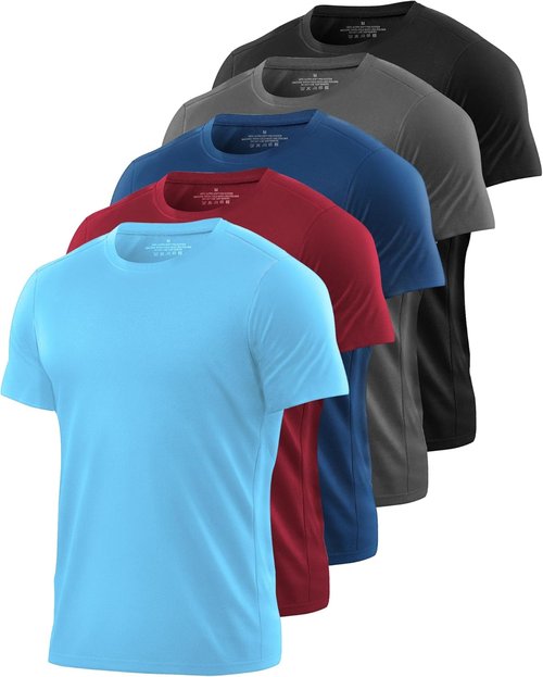 Kinglaman Men's Mesh Workout Shirts - Quick Dry Athletic Short Sleeve T-Shirts | Moisture Wicking, 1/5 Pack