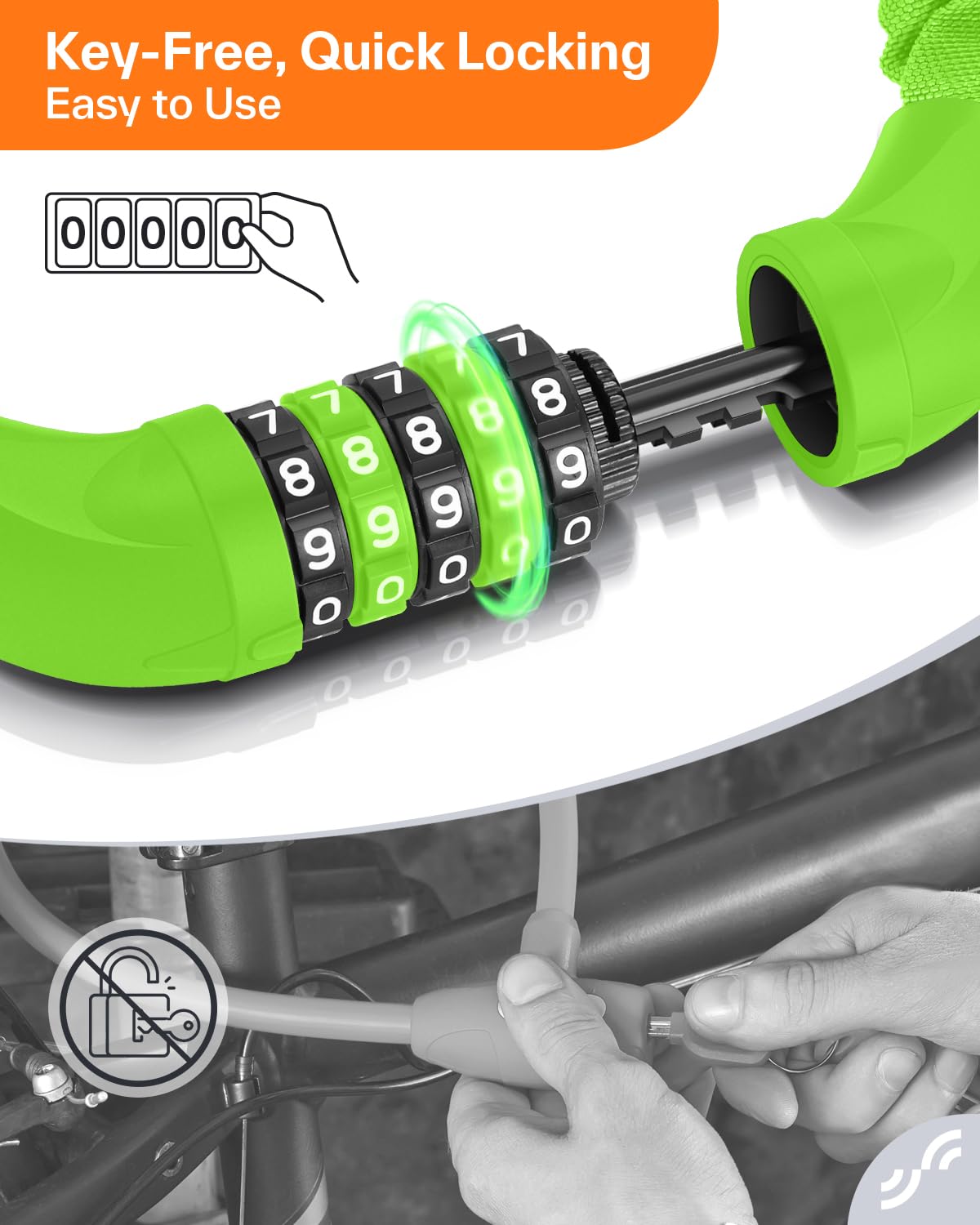 Sportneer Bike Lock: 3.2ft 5 Digit Combination High Security Anti Theft Bike Chain Lock - Heavy Duty Resettable Keyless Bicycle Lock for Bike, Bicycle, Motorcycle, Scooter Etc