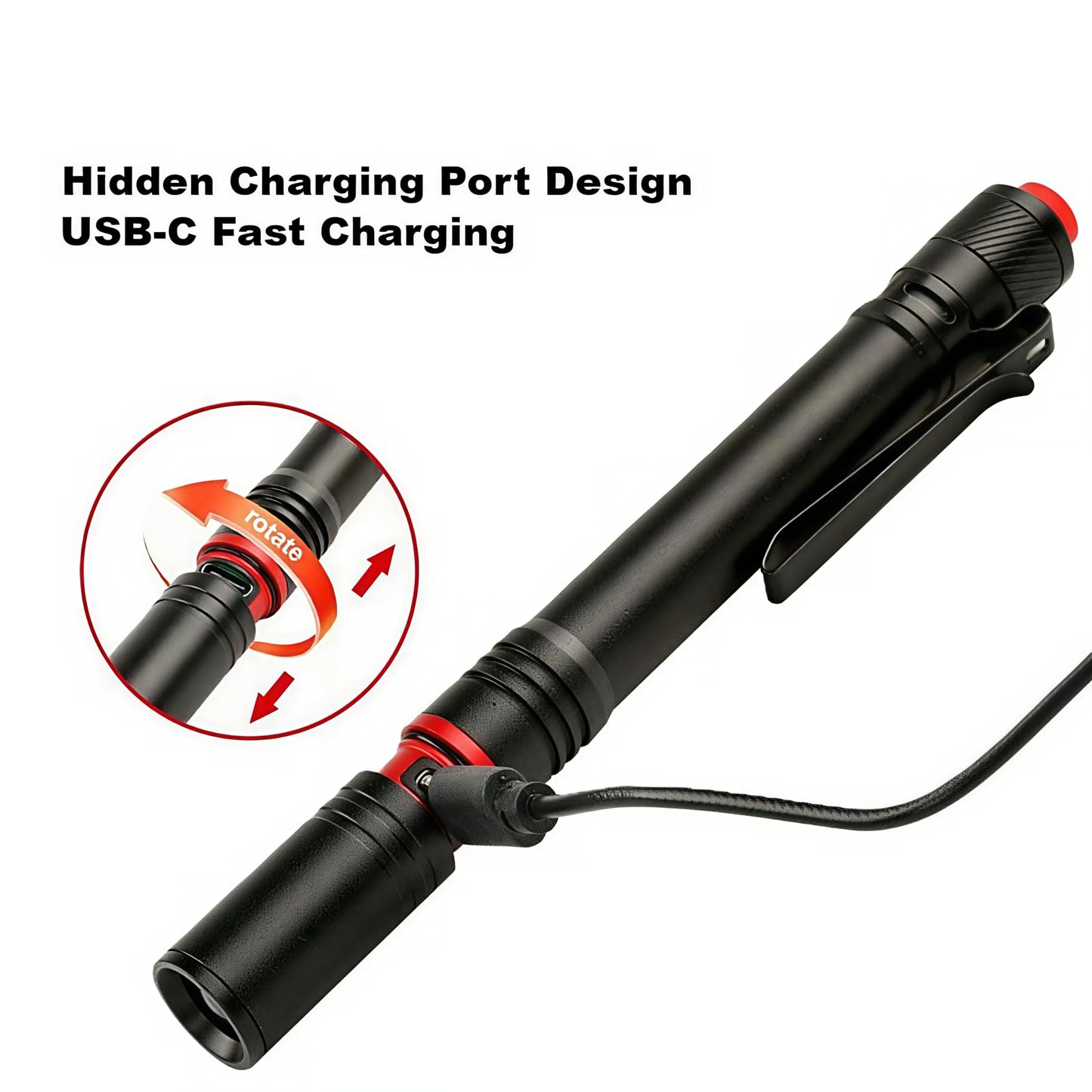 Rechargeable LED Flashlight, Mini, EDC High Lumen Flashlight, Water Resistance, Zoomable, Super Bright Tactical Flash Light, Outdoor, Hunting, Camping, Pen Flashlight for Inspector, Emergency, Home