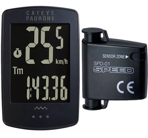 CATEYE Padrone Wireless Bike Computer – Oversized Display Cyclocomputer, Wireless Speedometer & Odometer, FlexTight™ Mount, Auto Start/Stop, Programmable Odometer