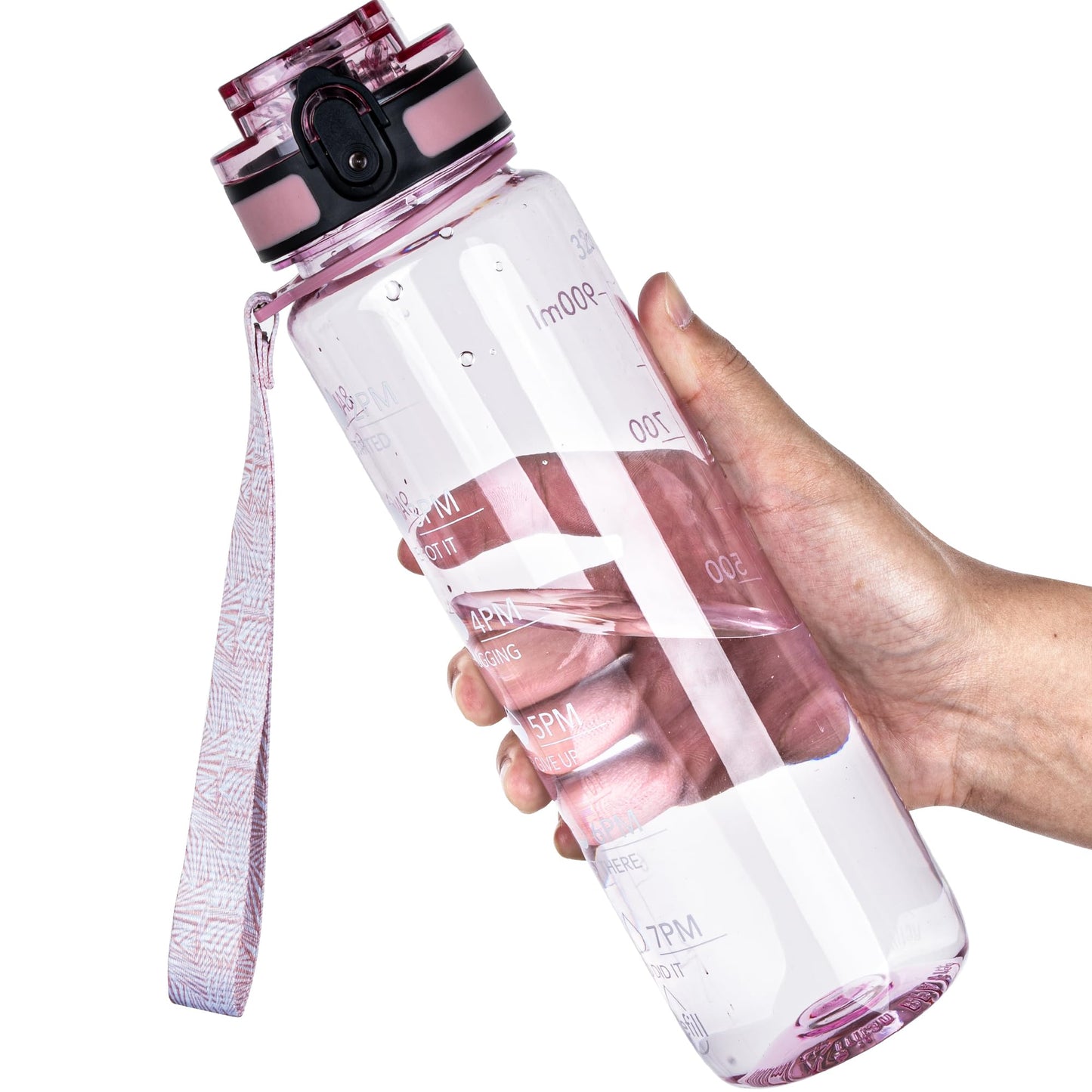 OLDLEY Water Bottle, 32oz Motivational Sports Water Bottle with Time Marker - Times to Drink - Tritan, BPA Free, Wide Mouth Leakproof, Anniversary Birthday Gifts for Men Women, Clear Pink
