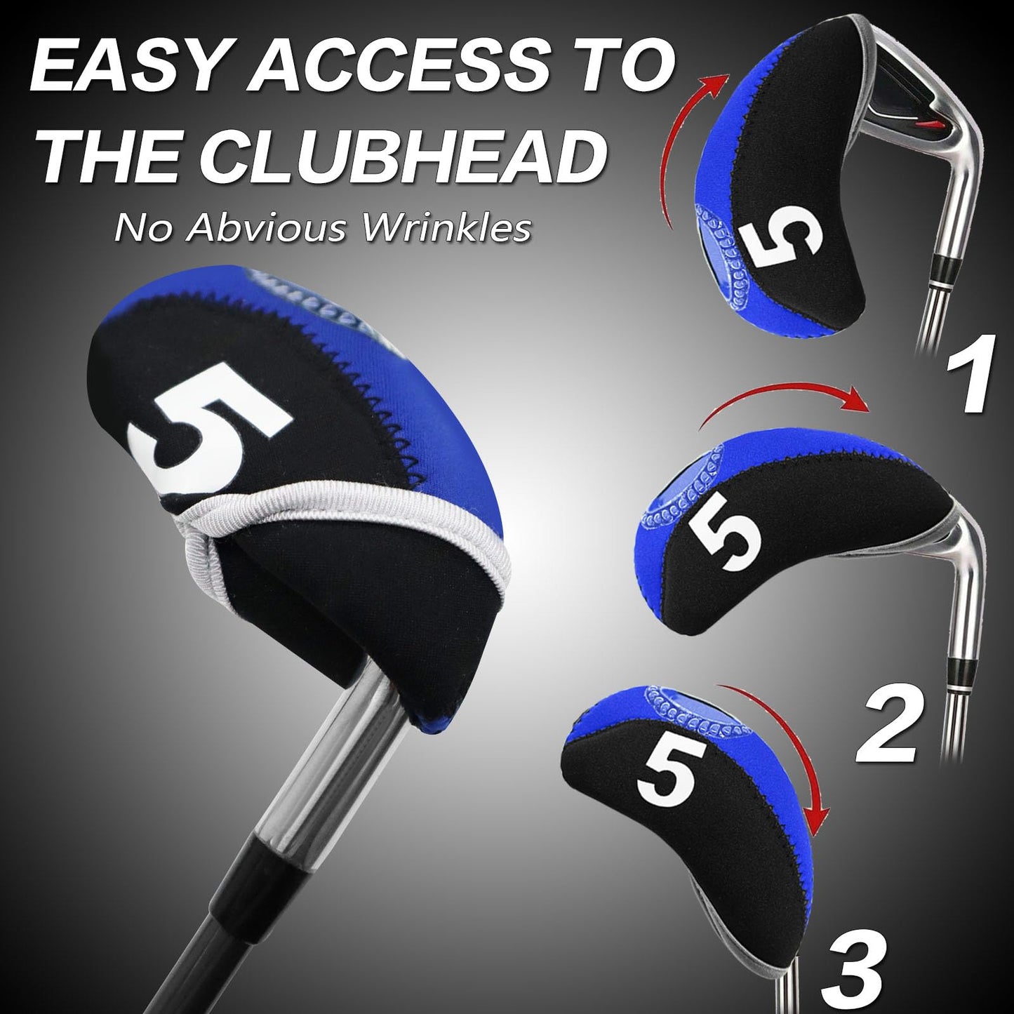 Golf Club Covers Set for Irons Neoprene Iron Head Cover Club Protector 10Pcs with/Without Top Window Accessories for Men Women (Blue(with Top Window))