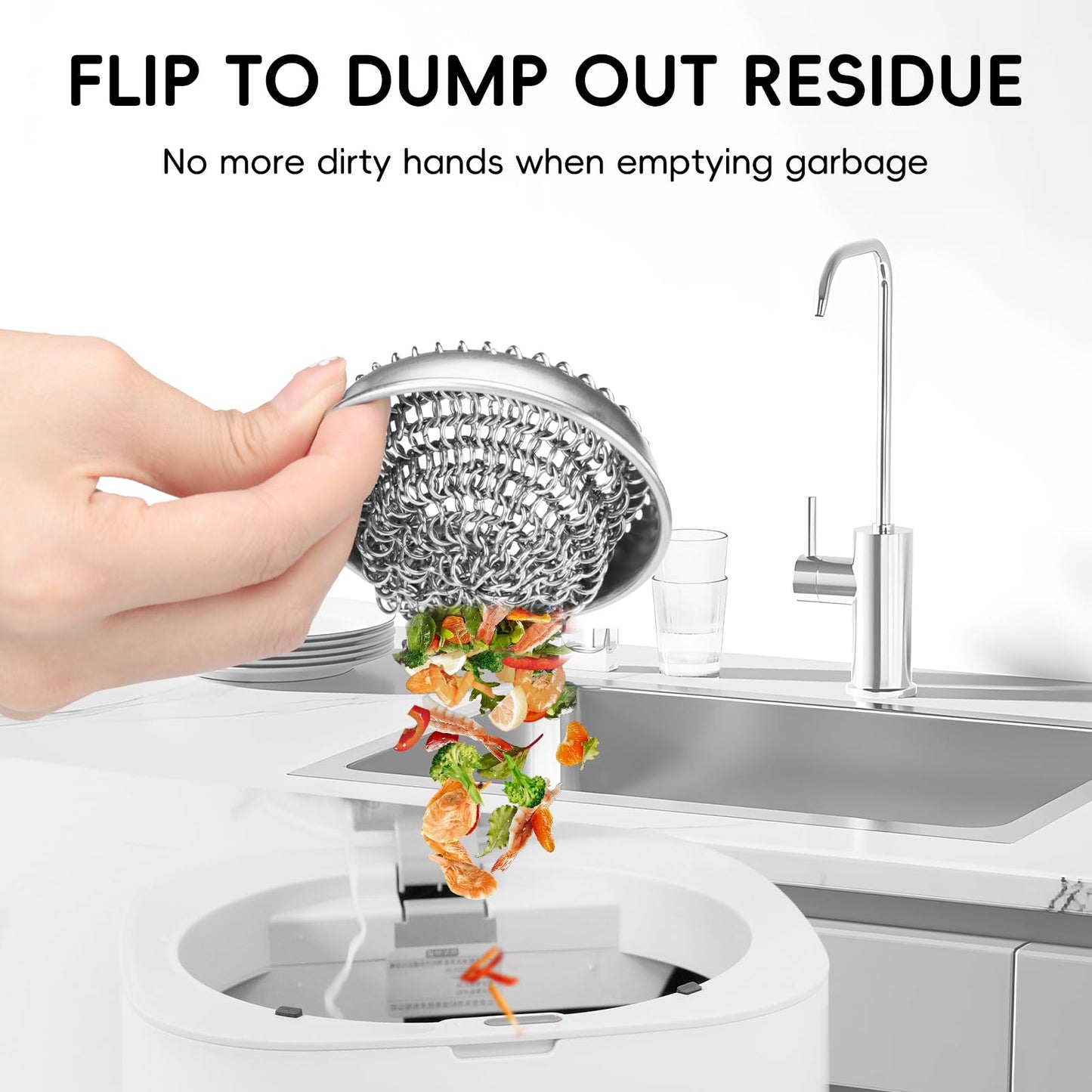 Kitchen Sink Drain Strainer, Wokdada Flexible Insert Mesh Sink Strainer, 304 Stainless Steel Sink Strainer, Clog-Free Garbage Disposal Sink Catcher Strainer, 3.19 Inch Sturdy Metal Sink Screen
