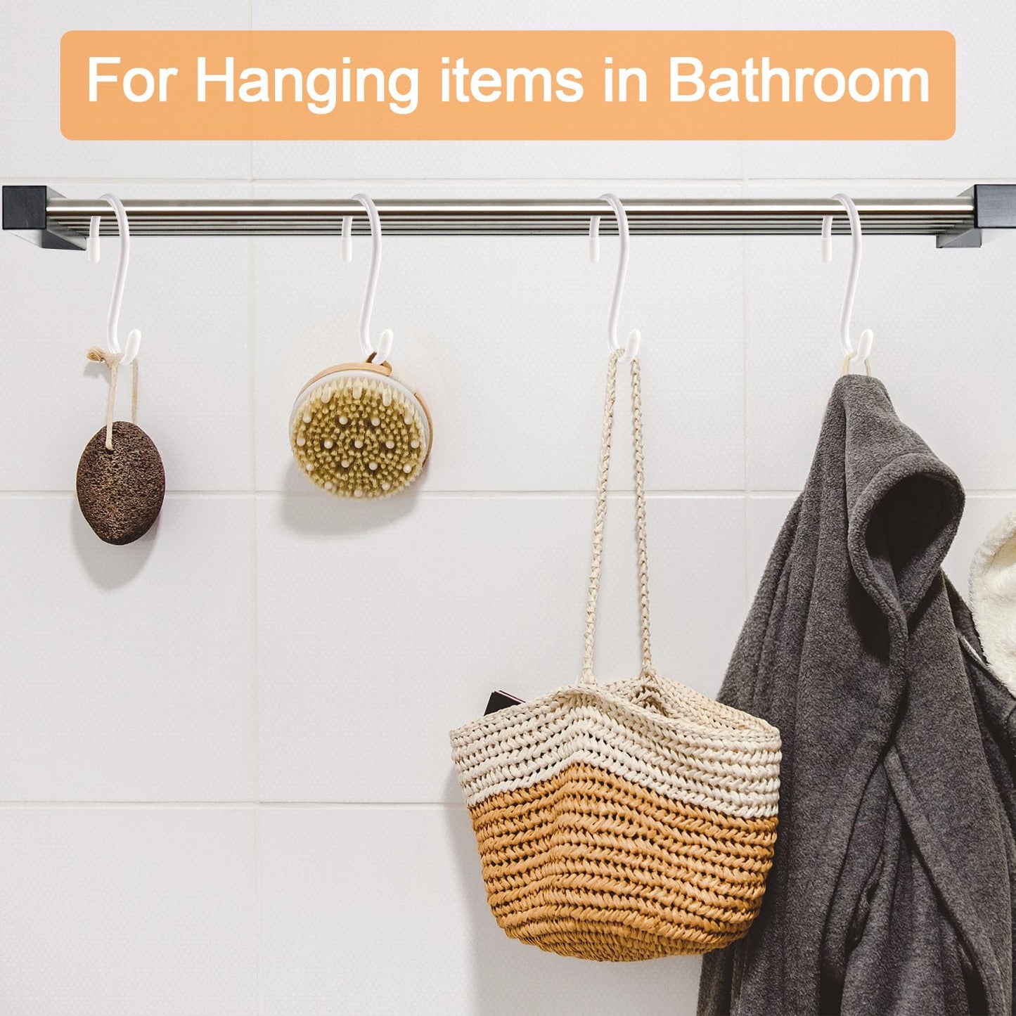 DINGEE 12 Pack 6 Inch S Hooks,Large S Hook Vinyl Coated Heavy Duty S Hook for Hanging, Non Slip S Hanger Closet Hooks, Steel Metal White Rubber S Hooks for Hanging Plants,Clothes,Jeans,Pot Pan Garden