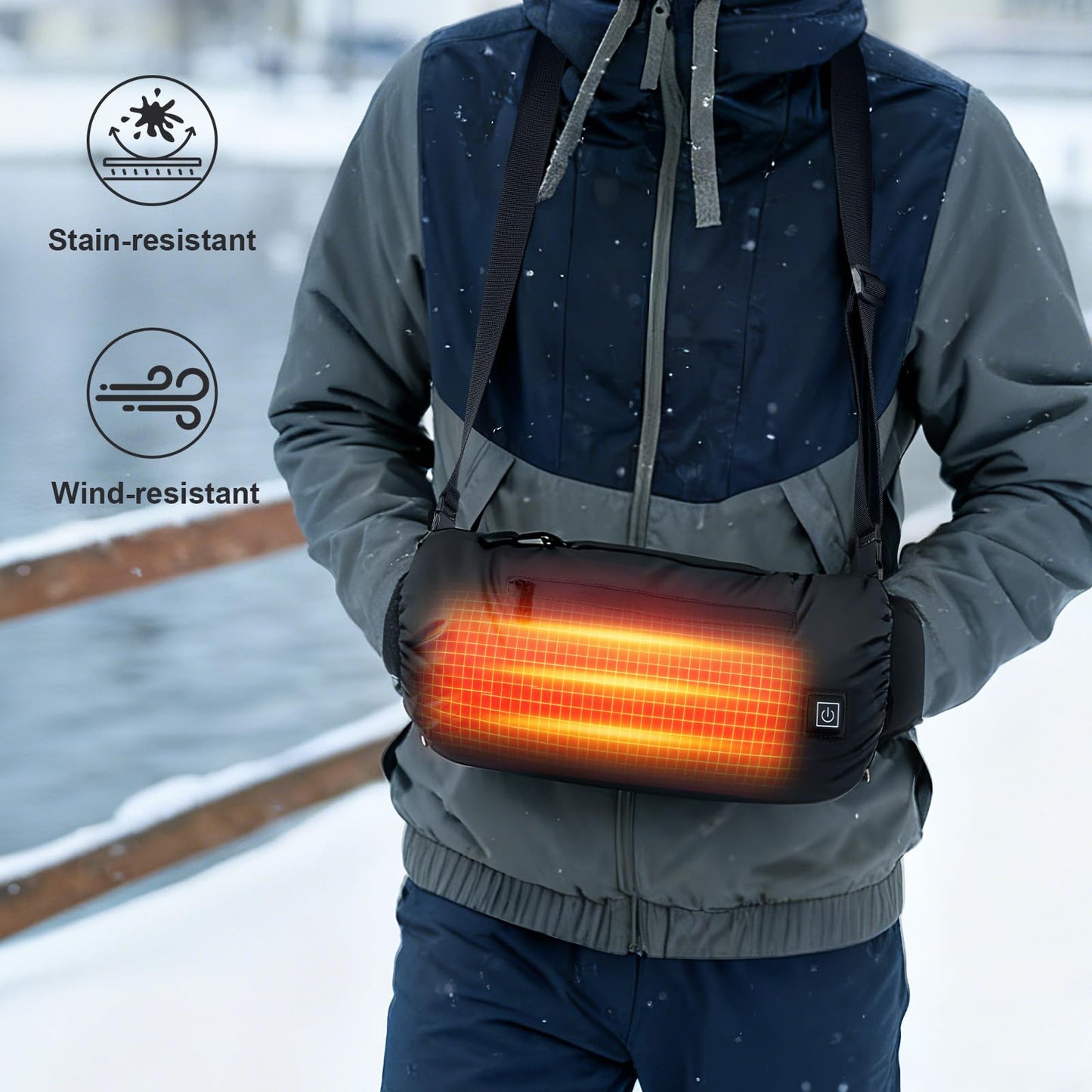 Rechargeable Heated Hand Warmer Pouch with 10000mAh Power Bank - Electric Hand Warmer Muff 3 Heating Levels & Water-Resistant, for Camping, Skiing, Football(Black)