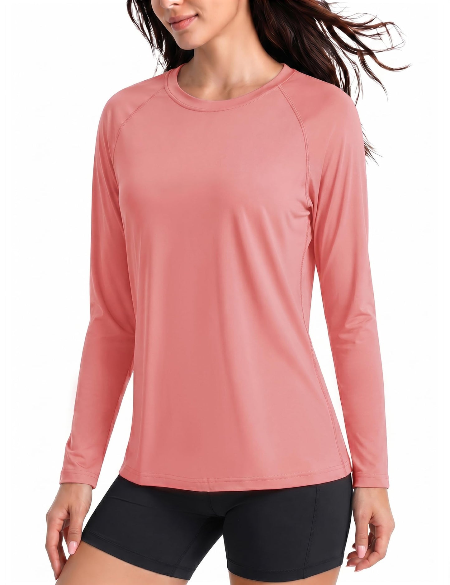 Boladeci Sun Shirts for Women Rash Guard Long Sleeve Swim Shirt UPF 50+ UV Protection Athletic Workout Tops Grey Pink L