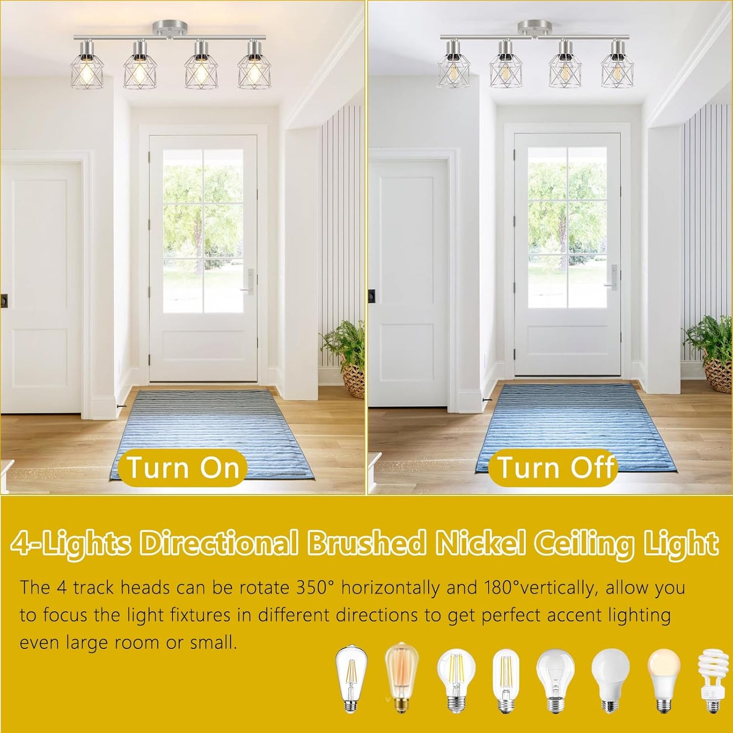 Adjustable 4-Light Semi Flush Mount Ceiling Light with Metal Cage - Farmhouse Style for Dining & Living Rooms