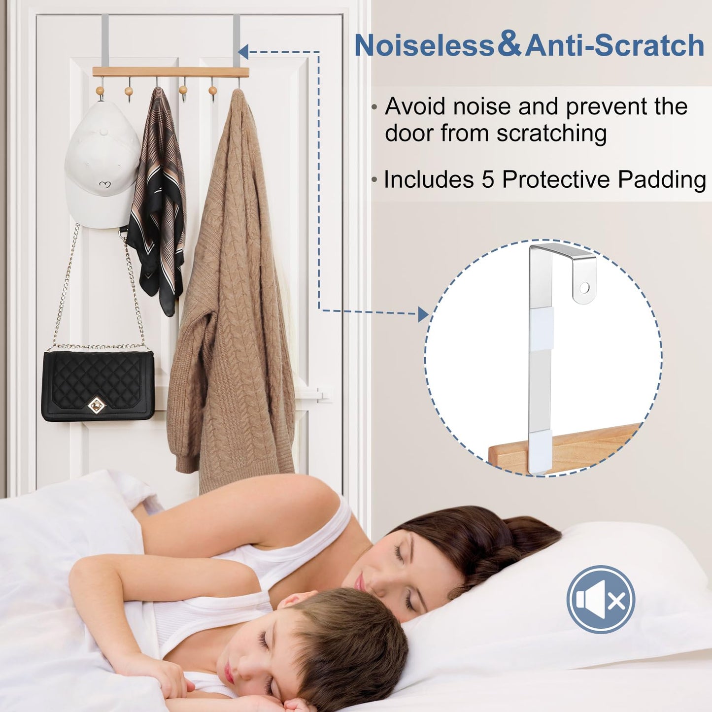 TOPIA HANGER Over The Door Hooks for Hanging, Towel Hooks Towel Racks for Bathroom, Coat Hooks Coat Rack Over The Door Organizer Hanging, Wooden Door Hangers for Coat Towel Hat Purse CT71N