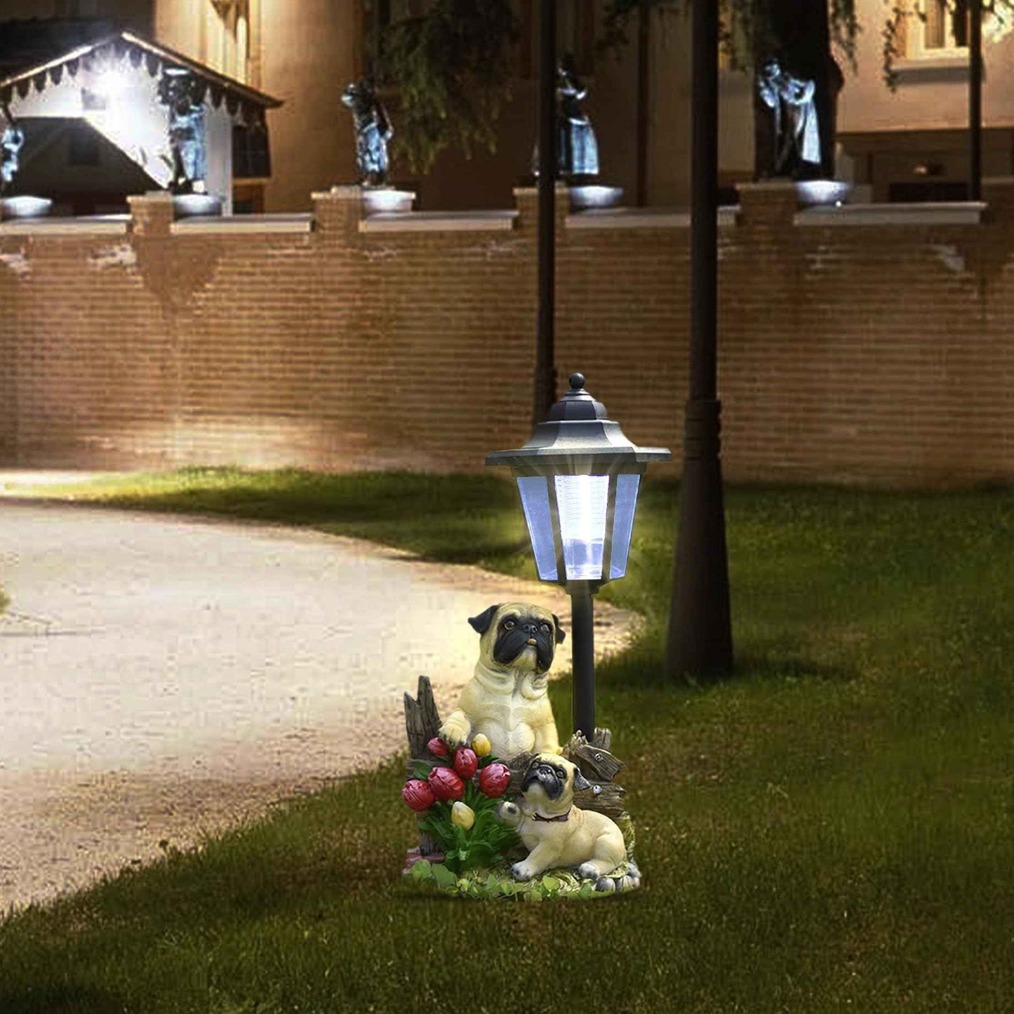 JIALINXIA Solar Garden Country Farm Pug Dogs with Light, Outside-Outdoor Decorations Animal Statue for Patio Yard Lawn Walkway Ornaments Clearance Gifts for Mom Grandma Birthday