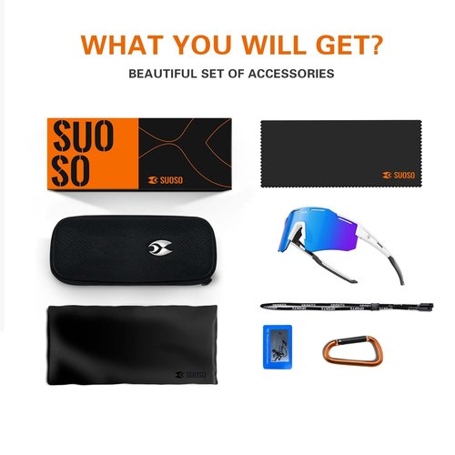 suoso Cycling Polarized Sunglasses for Men: UV400 Protection Goggles Running Baseball Softball Sports Glasses for Women Youth - Green Carabiner