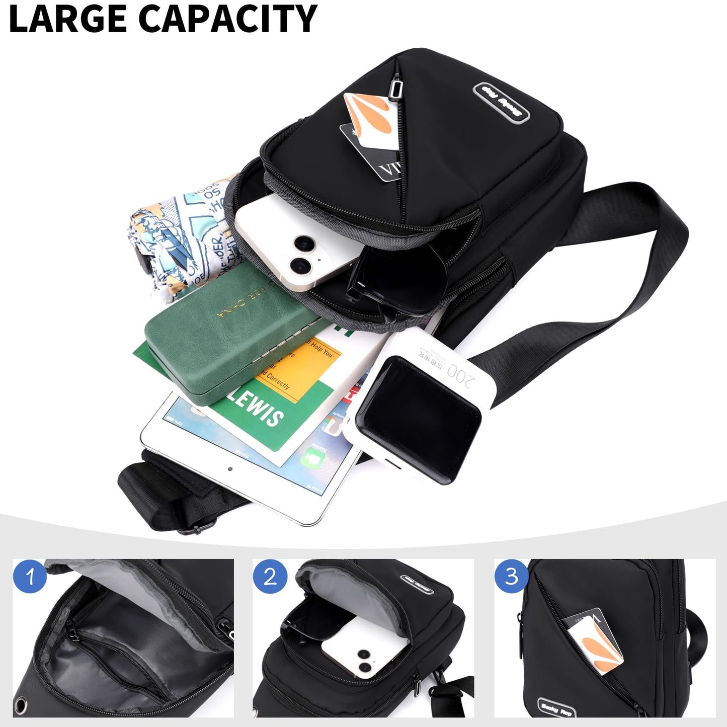 Seoky Rop Sling Bag for Men Women, Small Nylon Crossbody Bag Trendy, Casual Shoulder Chest Bag for Travel Running Hiking Red