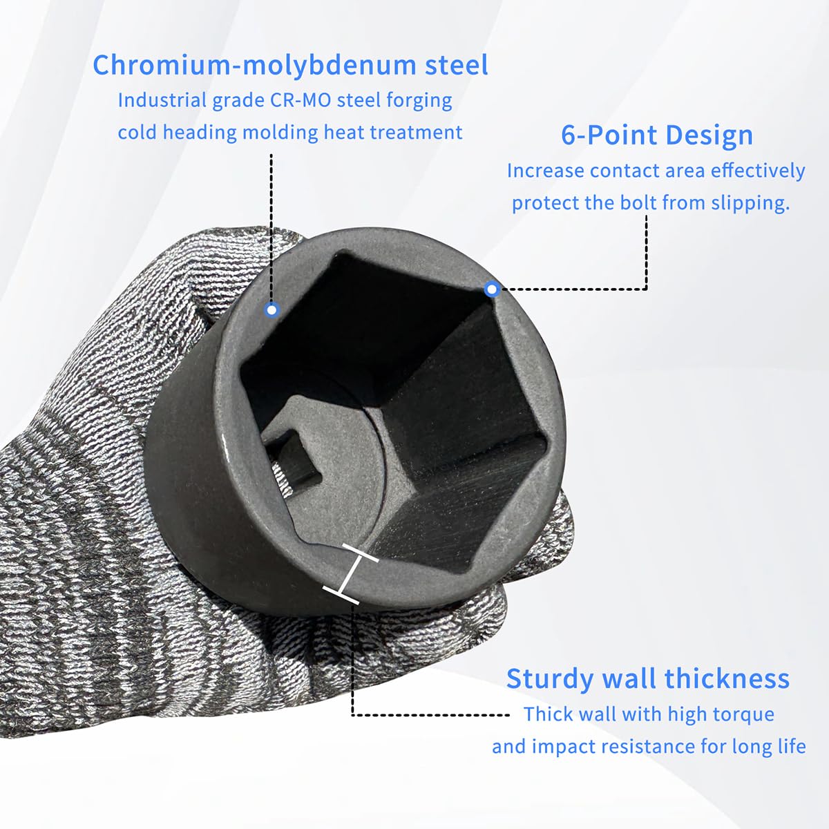 Meccion 1/2 Inch Drive Impact Socket 7/8 inch SAE, 6 Point Cr-Mo Deep Impact Socket, 78mm Length