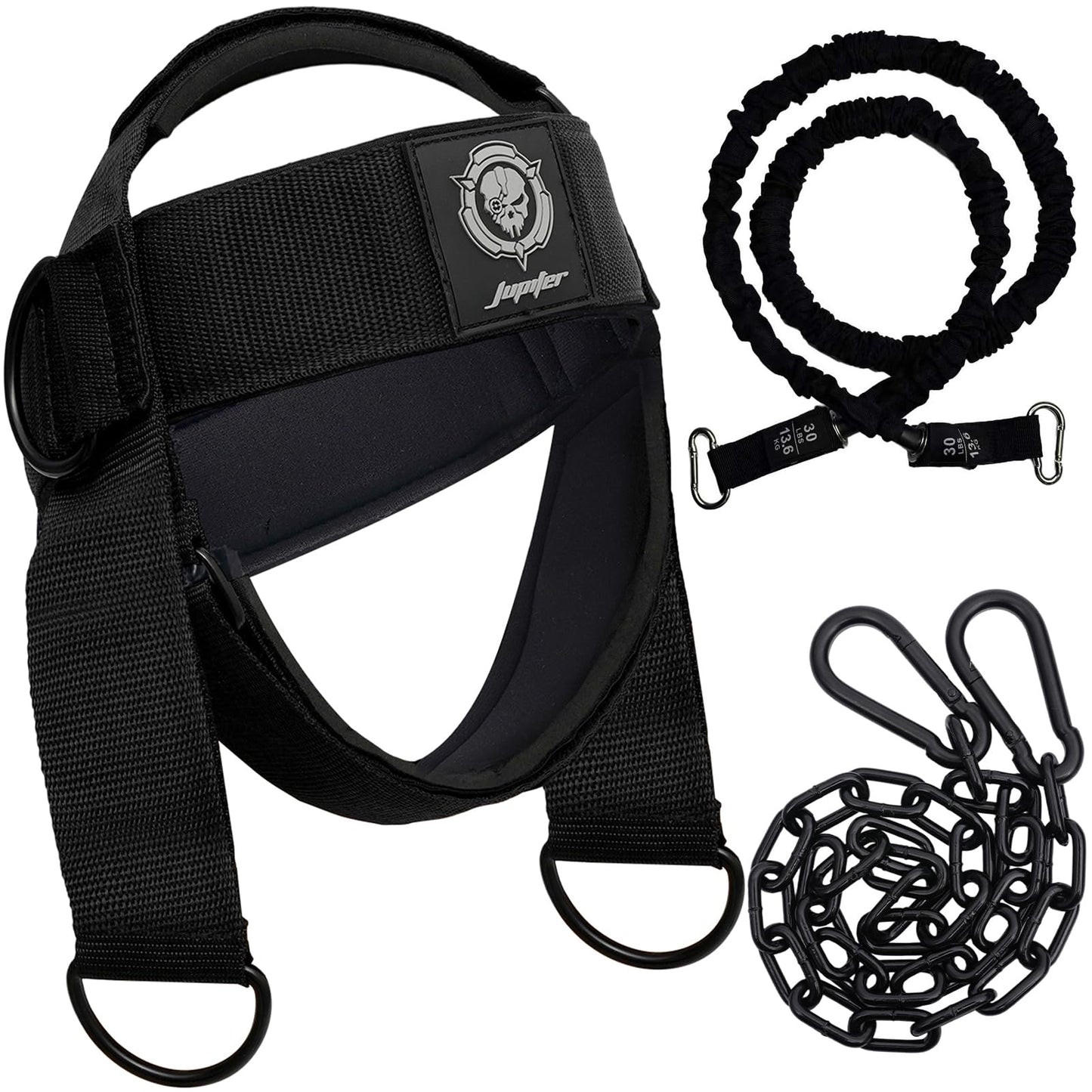 Neck Harness for Increases Neck Core Strength - Neck Exerciser with 30" Heavy Duty Steel Chain for Safely Lifting Weights Up to 281 lbs Black