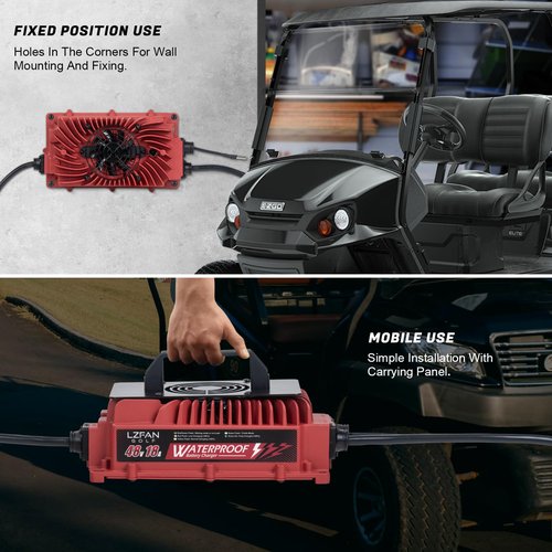 LZFAN 18 AMP Golf Cart Battery Charger for 48 Volt Club Car with Triangle 3-Pin Style Plug and Rapid Charge Cable, Portable Waterproof Golf Cart Charger Compatible with EZGO RXV & TXT