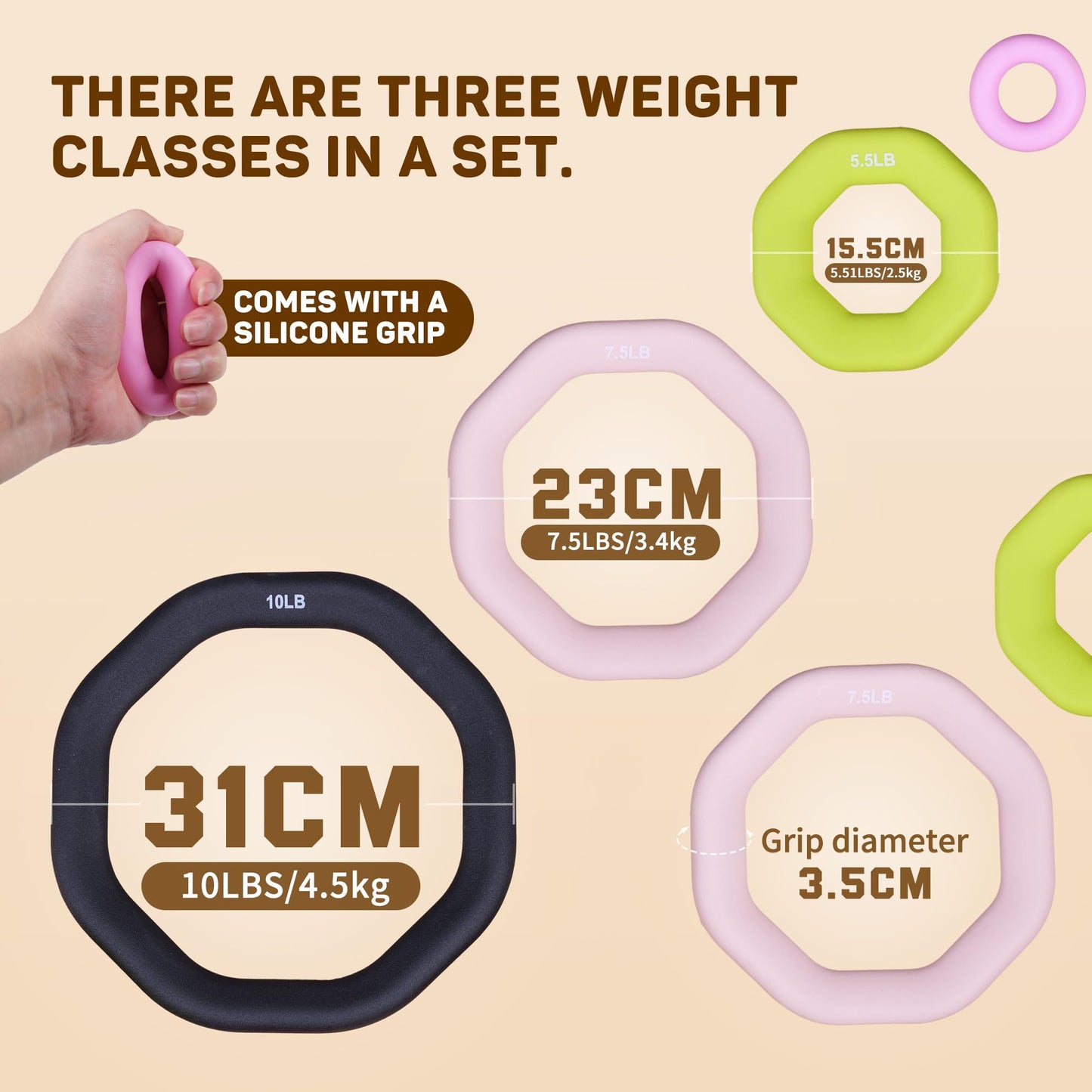 Leikefitness Weight Ring 2-in-1 Kettlebell & Dumbbell, cast iron+PVC coating, Yoga Exercise, Aerobics, Core Training, 4 in a set (0.33LB + 5.5LB + 7.5LB + 10LB)