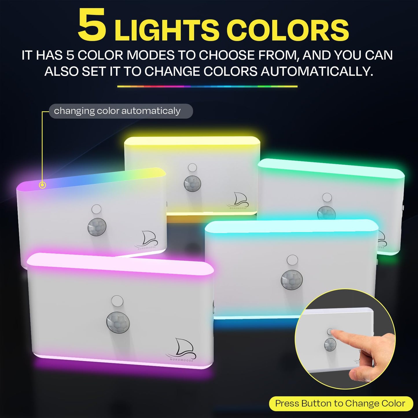 Magnetic Night Light for Cruise Ship Cabin Walls - Fun Color Changing, Dimmable Travel NightLight for Kids Room - Motion Sensor Rechargeable Light - 2 Pack