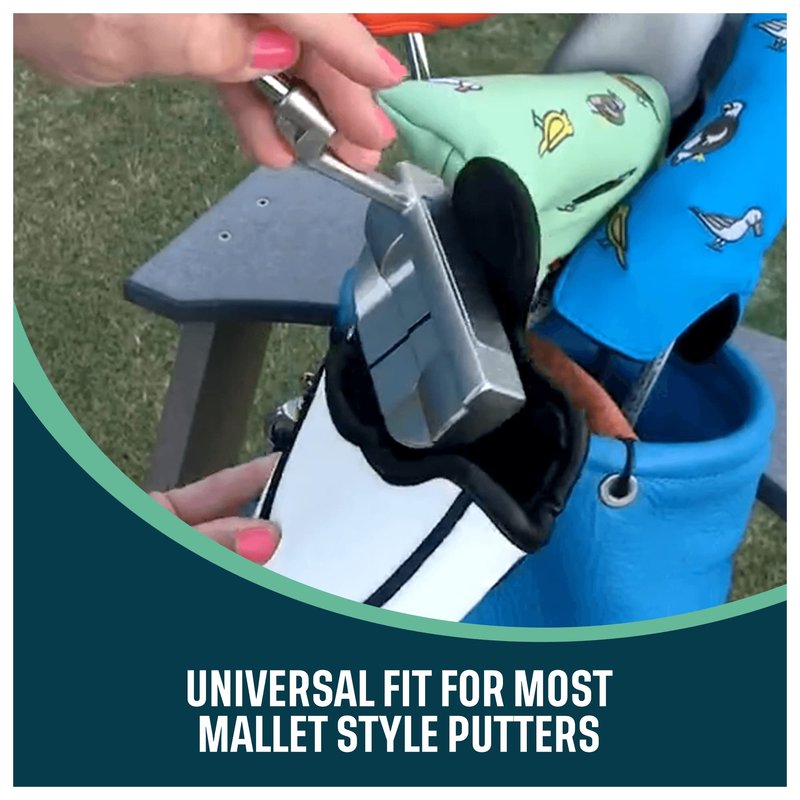 e9 golf Fore the Birds Round Mallet Putter Cover - Synthetic Leather Golf Mallet Putter Headcover - Men & Women Golf Mallet Putter Covers Accessories - Universal Fit Putter Cover - (White)