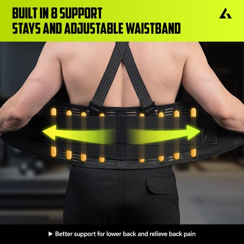 FHOCSLO Work Back Brace for Lower Back Pain with Suspenders, Adjustable Lumbar Back Support Belt for Men & Women-Heavy Lifting, Safety Protection, Sciatica Relief (XL)