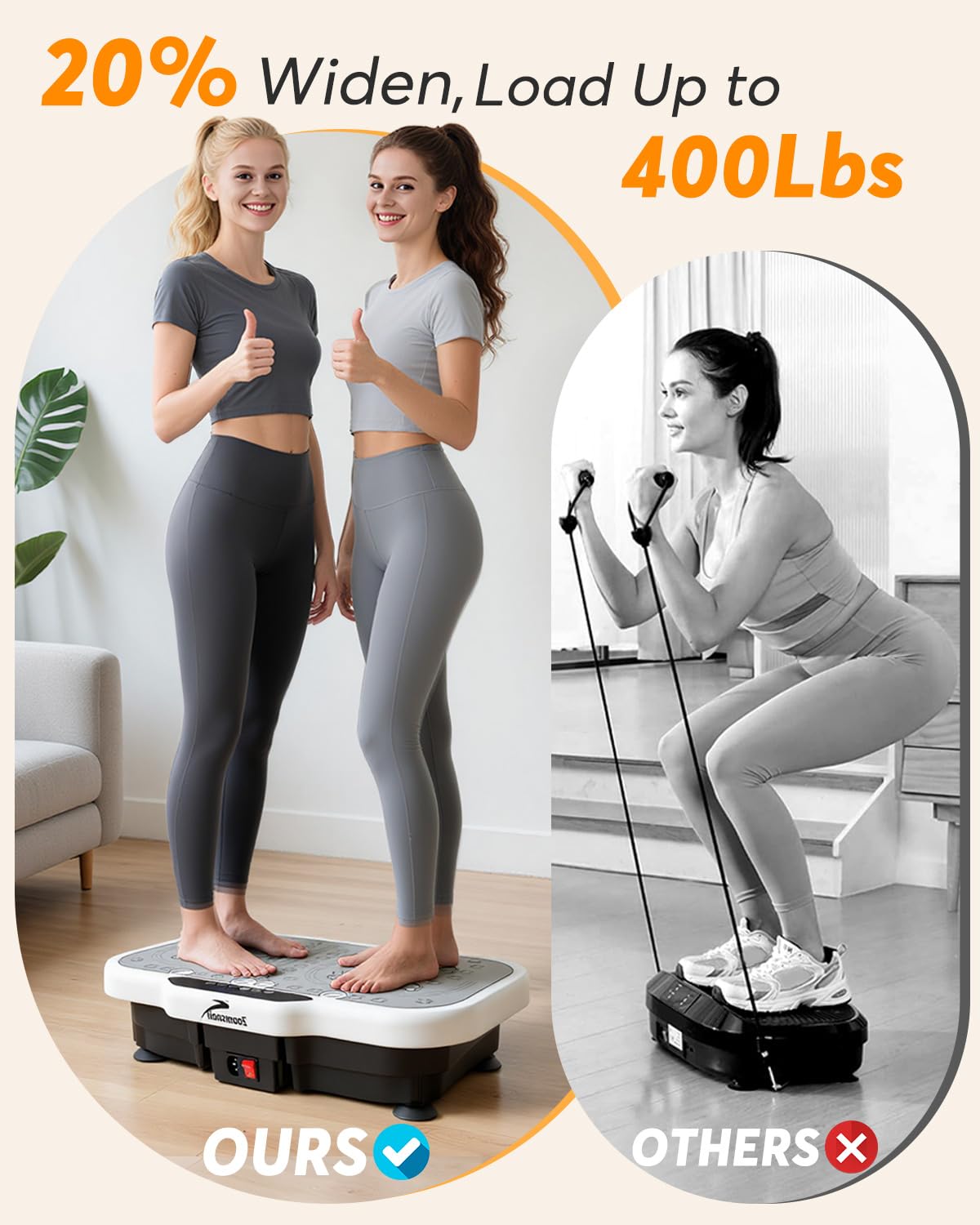 Zoomsnail Vibration Plate Exercise Machine, 8000 Vibrations/min Adjustable Fitness Platform, 400 Lbs Capacity Whole Body Workout Extra Large Size Platform with Bluetooth for Weight Loss, Women & Men