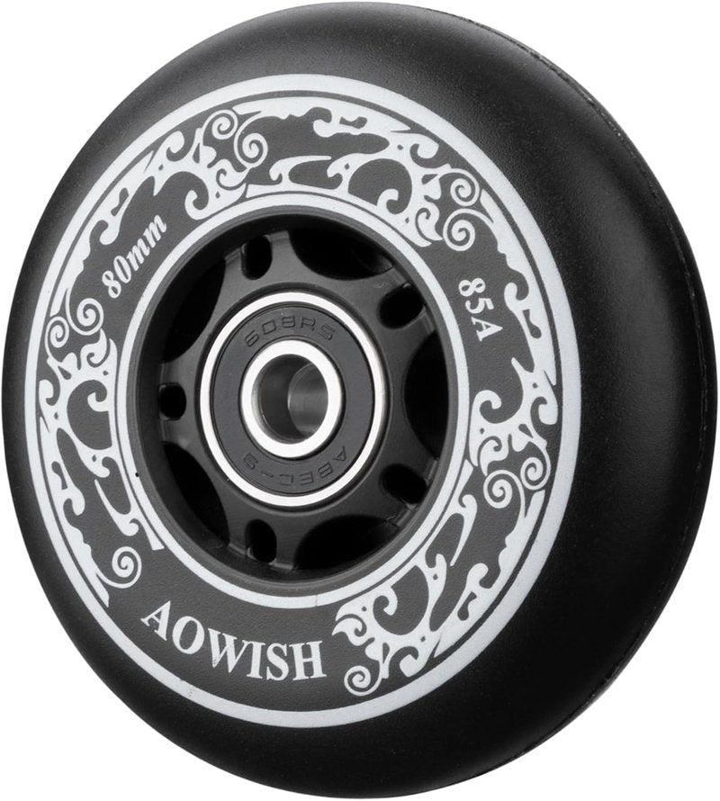 AOWISH 8-Pack Inline Skate Replacement Wheels 85A Outdoor Asphalt Formula Roller Blades Wheels Indoor Roller Blades Wheels with Bearings ABEC-9 & Floating Spacers (Black, 76mm)