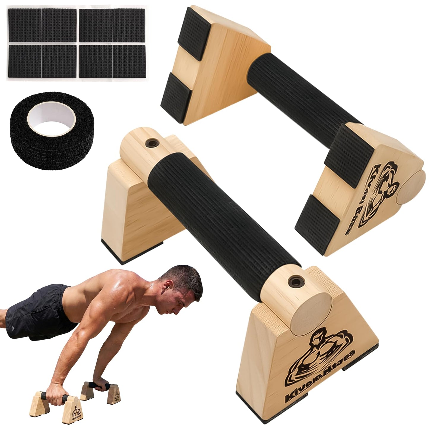 Wooden Push Up Bars, Parallettes Bars - Wooden Calisthenics Equipment for Handstand Training Push Up Bars & Calisthenics Bar Calisthenics Equipment for outdoor&home