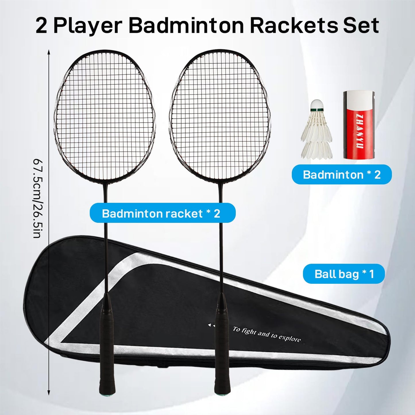 Badminton Rackets,Badminton Racket Set,All Carbon Fiber One-Piece Ultra Light 82g Offensive Balanced Blade Training Racket,Including 2 Rackets,2 Shuttlecocks,and 1 Ball Bag
