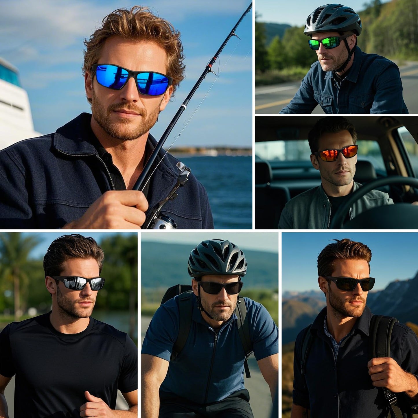 Ofwin Polarized Sports Sunglasses for Men Women Driving Cycling Fishing Wrap Around Sun Glasses UV400 Protection Matte Black Frame/Blue Mirror Lens