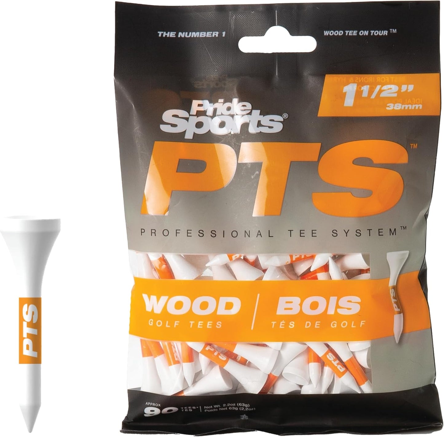 PrideSports PTS Wood Golf Tees - 90 Count, 1.5 Inch | #1 Tour Tee for Irons, Hybrids & Woods