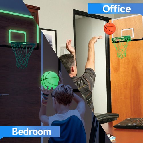 GSE Games & Sports Expert Mini Basketball Hoop Glow in The Dark Set with Ball & Pump, 17.75" x 12" Wall-Mounted Hoop Set, Over-The-Door Basketball Hoop with Complete Accessories for Home & Office