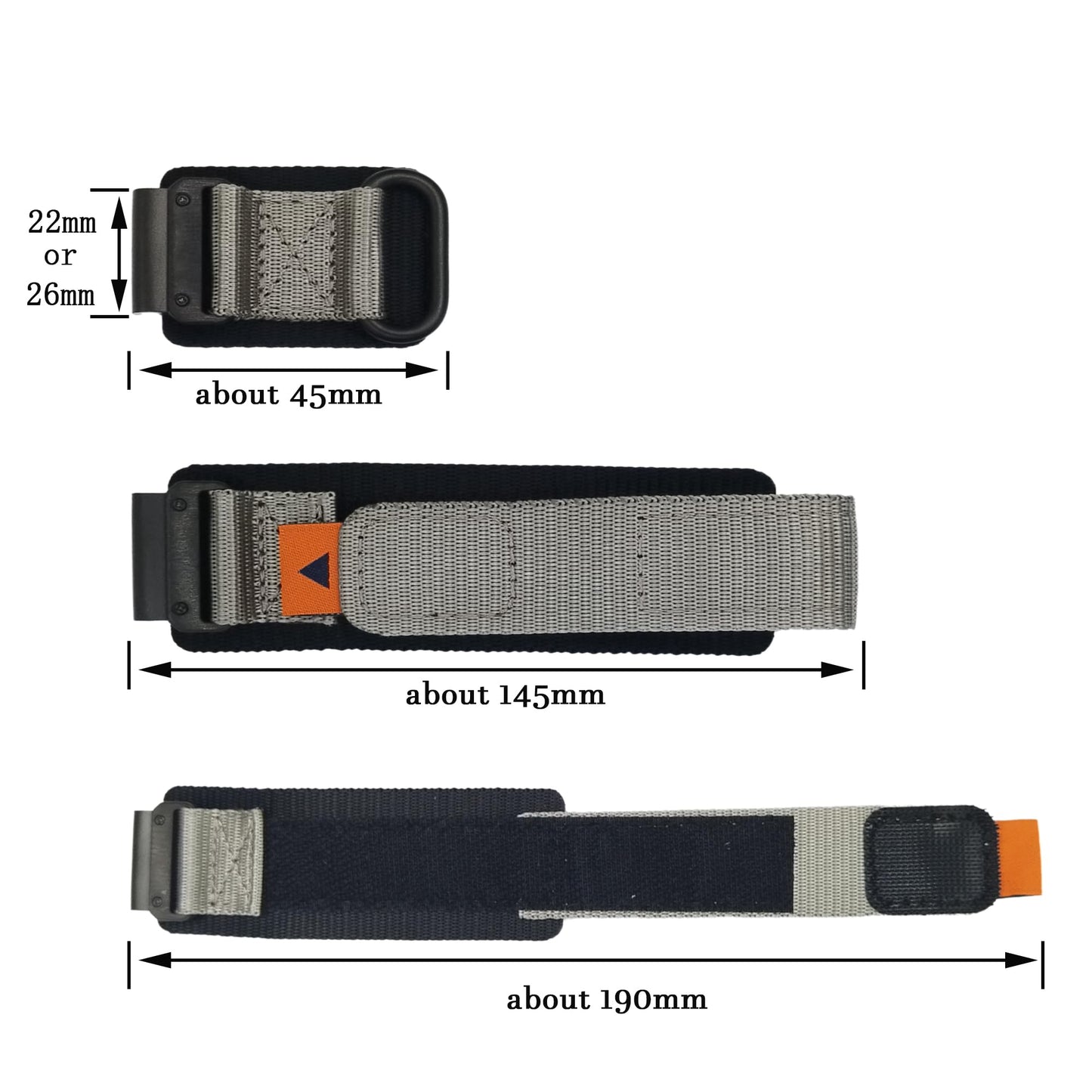 HIAGOQU Super Rugged Nylon Sports Strap With Stainless Steel Loop & Hook Design Compatible With Garmin Watch Band For Fenix 7/6/5/Forerunner/Approach/MARQ/Quatix/D2 Series (Gray, 22mm)
