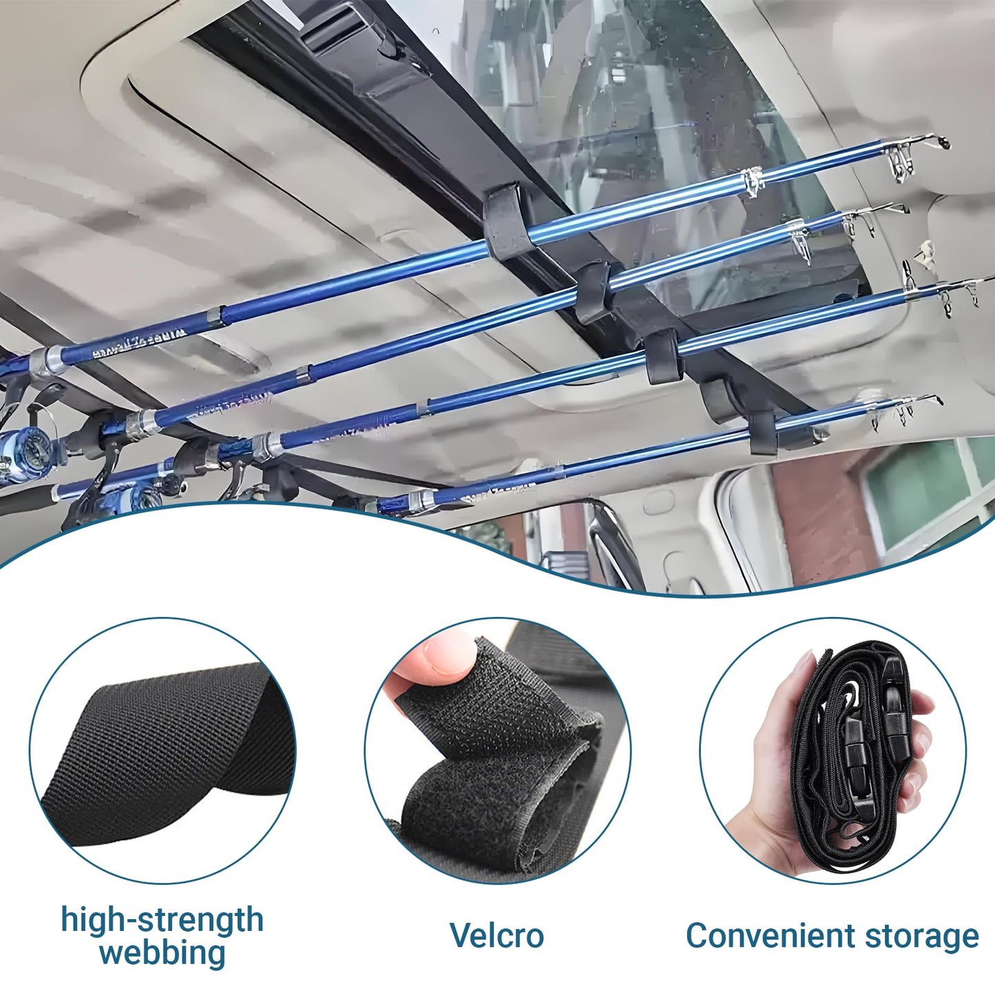 Shine123 Vehicle Fishing Rod Holder Strap, Outdoor Rod Racks Accessories for SUV, Wagons, Wrangler, 2 Pcs