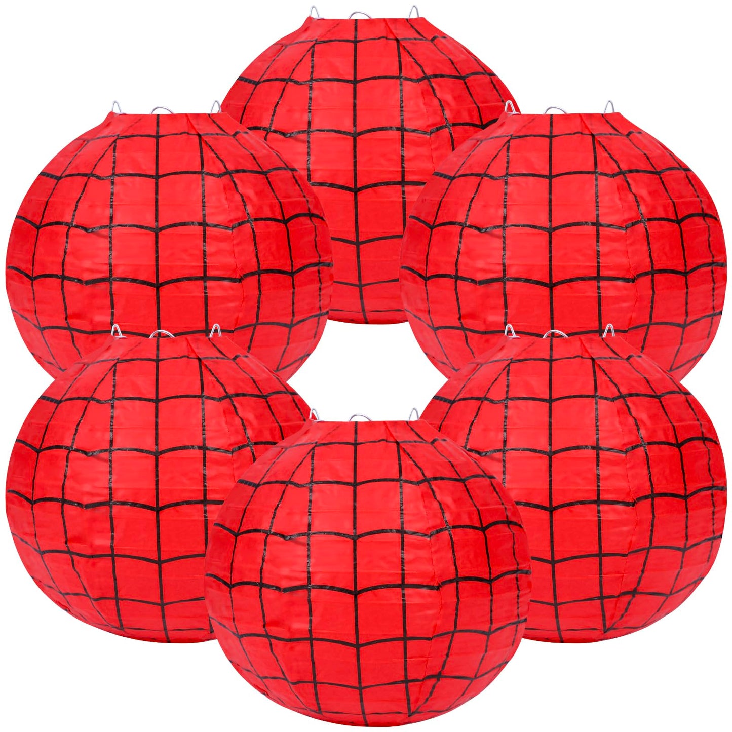6 Pieces Spider Web Themed Paper Lanterns Decorations - Red Spider Web Party Hanging Supplies for Kids Birthday Party Decorations Supplies
