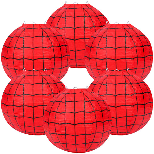 6 Pieces Spider Web Themed Paper Lanterns Decorations - Red Spider Web Party Hanging Supplies for Kids Birthday Party Decorations Supplies