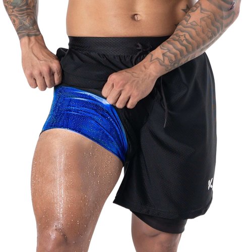 Kewlioo Men's Sauna Shorts - Heat Trapping 2-in-1 Double Layer Sauna Suit Shorts - Compression Training Gym Athletic Workout Shorts Pants for Men (Black, XXL)
