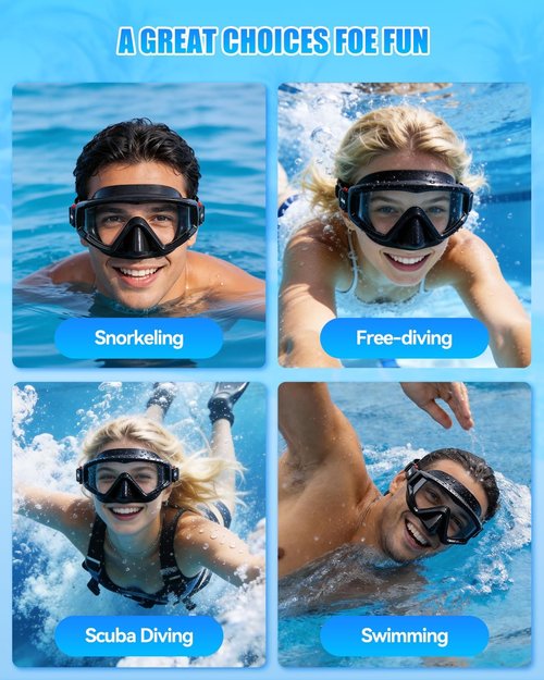 Aegend Diving Mask - Panoramic Anti-Fog Goggles for Snorkeling & Scuba Diving | Comfort Fit with Mesh Bag