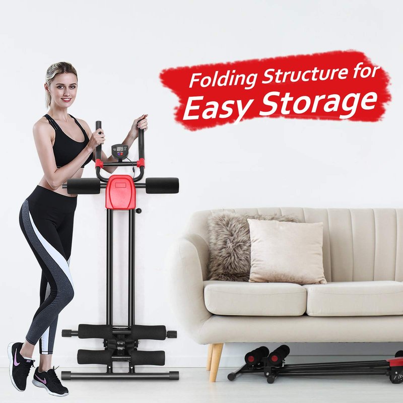 SPORFIT Ab Crunch Machine, Foldable Abdominal & Core Fitness Equipment, Height Adjustable Waist Trainer with LCD Display, Full Body Workout Machine for Home Use Black