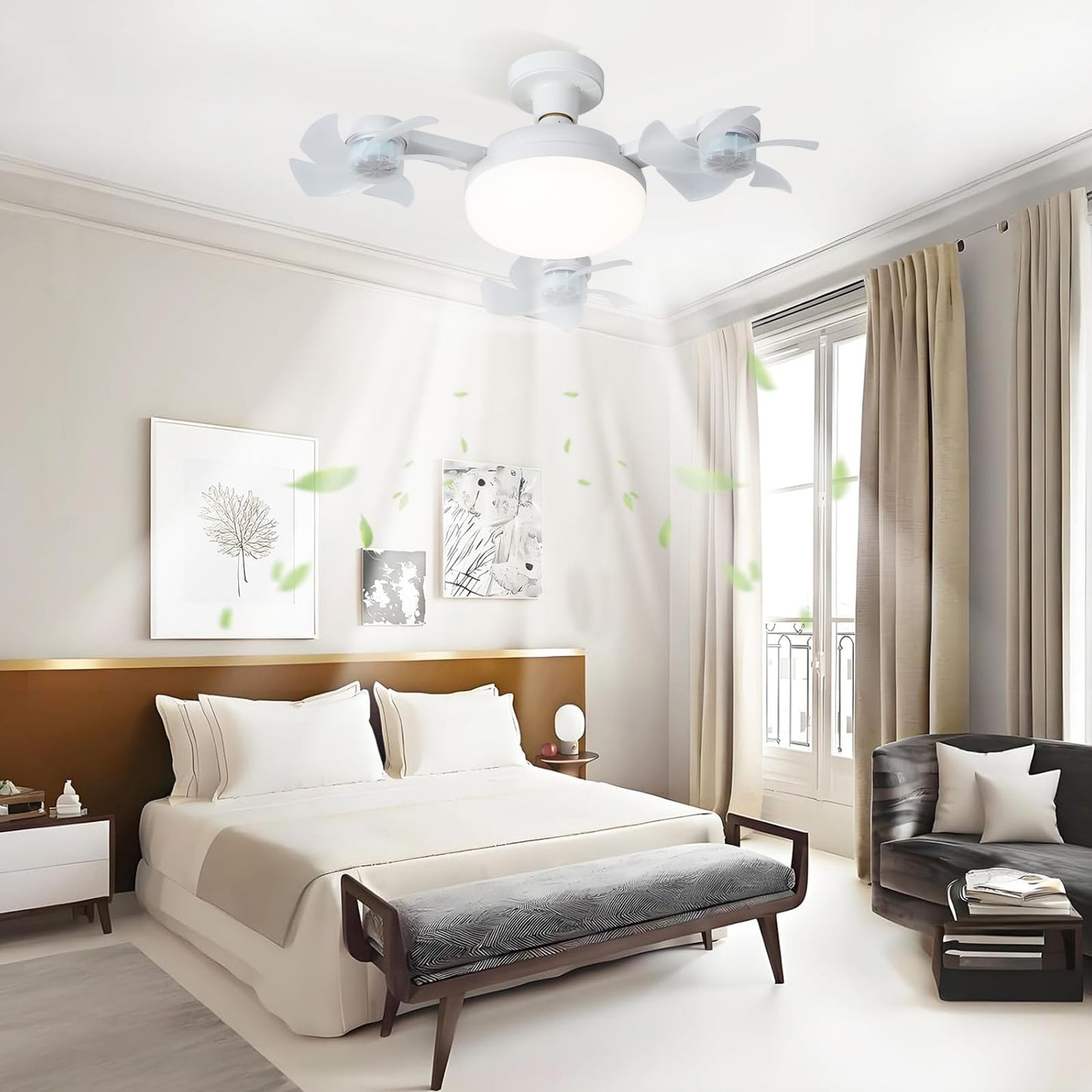 OOPTREVOL Socket Ceiling Fans with Lights and Remote 17.72" Low Profile Ceiling Fan with Light 3-Blade ABS Ceiling Fan with Light 3-Color Dimmable LED Ultra-Quiet Waterproof with Foldable Adapter