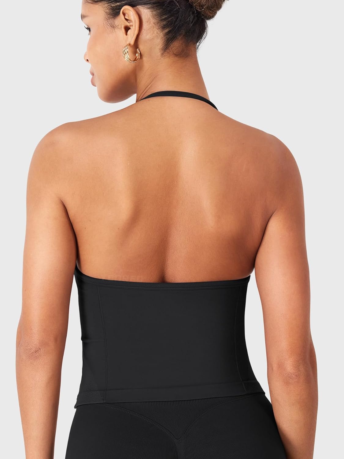YEOREO SoftHue Impact Longline Halter Workout Tank Top - Adjustable Straps, Backless Design