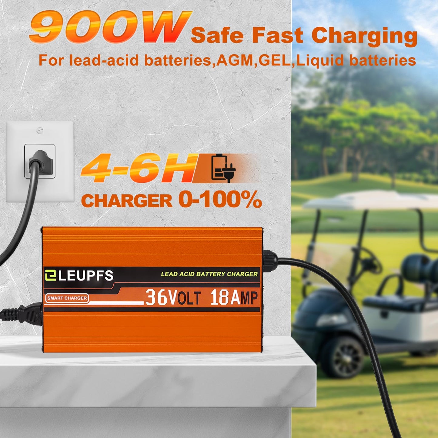 New 18 Amp 36 Volt Golf Cart Battery Charger for Lead-Acid, Compatible with EZGO TXT Golf Carts with D Style Plug, 3-Year Warrnaty