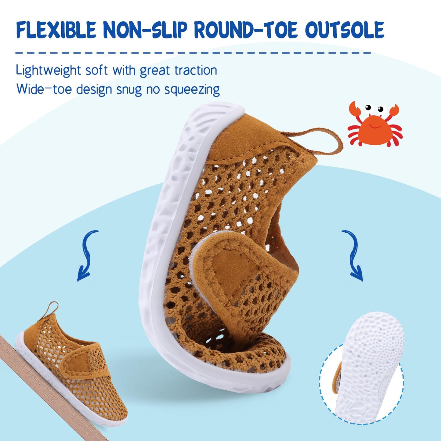 LeIsfIt Kids Water Shoes Toddler Girls Boys Swim Shoes Outdoor Quick-Dry Breathable Aqua Socks for Beach Pool Surf, Brown, 12 Little Kid
