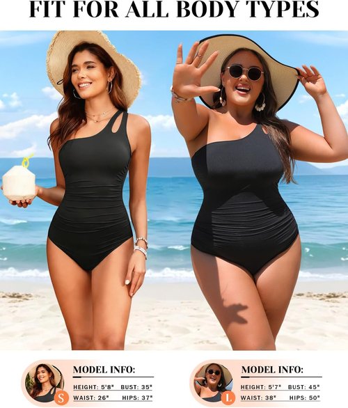 Holipick One Shoulder One Piece Swimsuit - Tummy Control & Modest Full Coverage | Keyhole Design