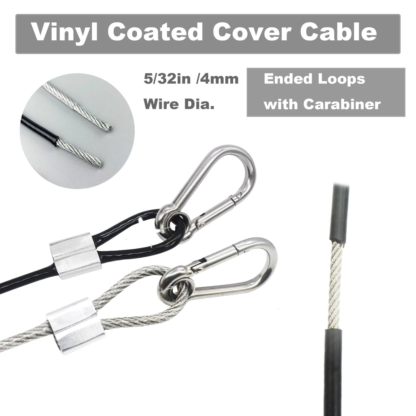 Bytiyar 10 pcs 12 inch Vinyl Cover Coated Stainless Steel Wire Rope Lanyard Cable Tether Safety Strap with Hooks and 2 Loops (4mm Thickness), Clear